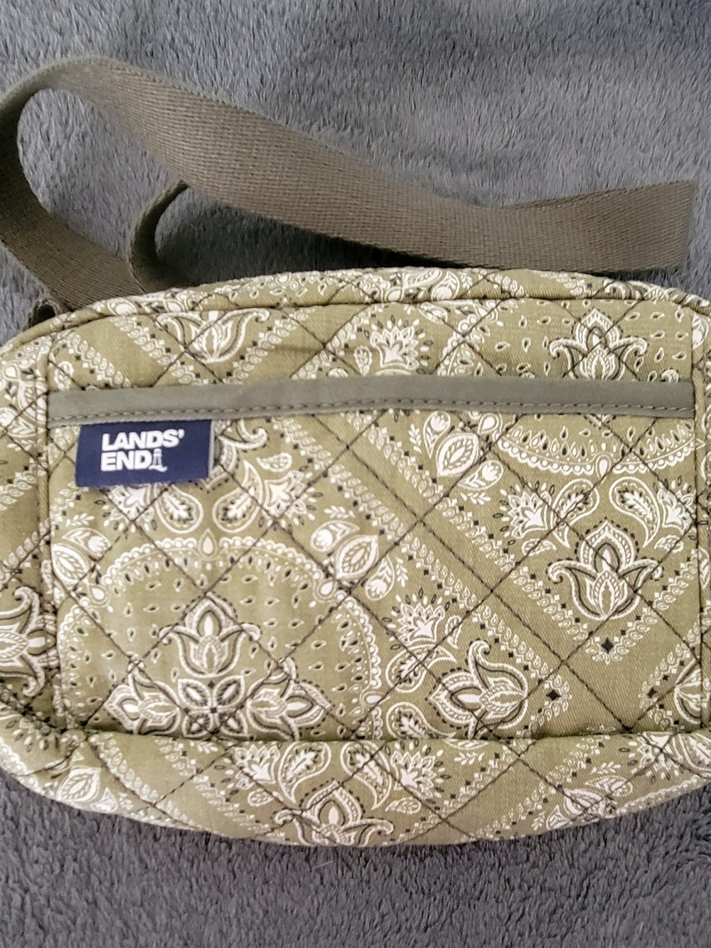 Lands' End Olive Paisley Quilted Crossbody Bag